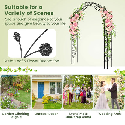 Topbuy Garden Arch Arbor Trellis, 2 Half Arches 99° Tall Metal Arbour Archway for Climbing Plants Roses Vines