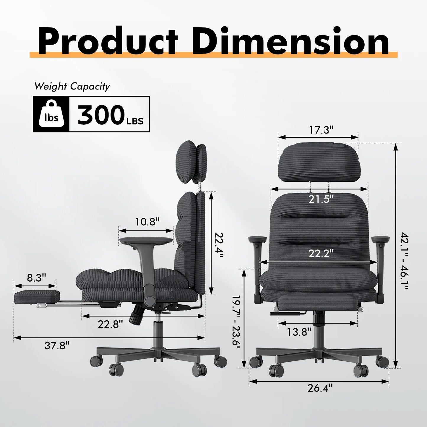 HomeZeer Ergonomic Cross-Legged Office Chair with Footrest & Headrest, Heavy Duty Executive Desk Chair with Flip-up Armrests, Corduroy Fabric Computer Criss Cross Chair for Home Office, Black