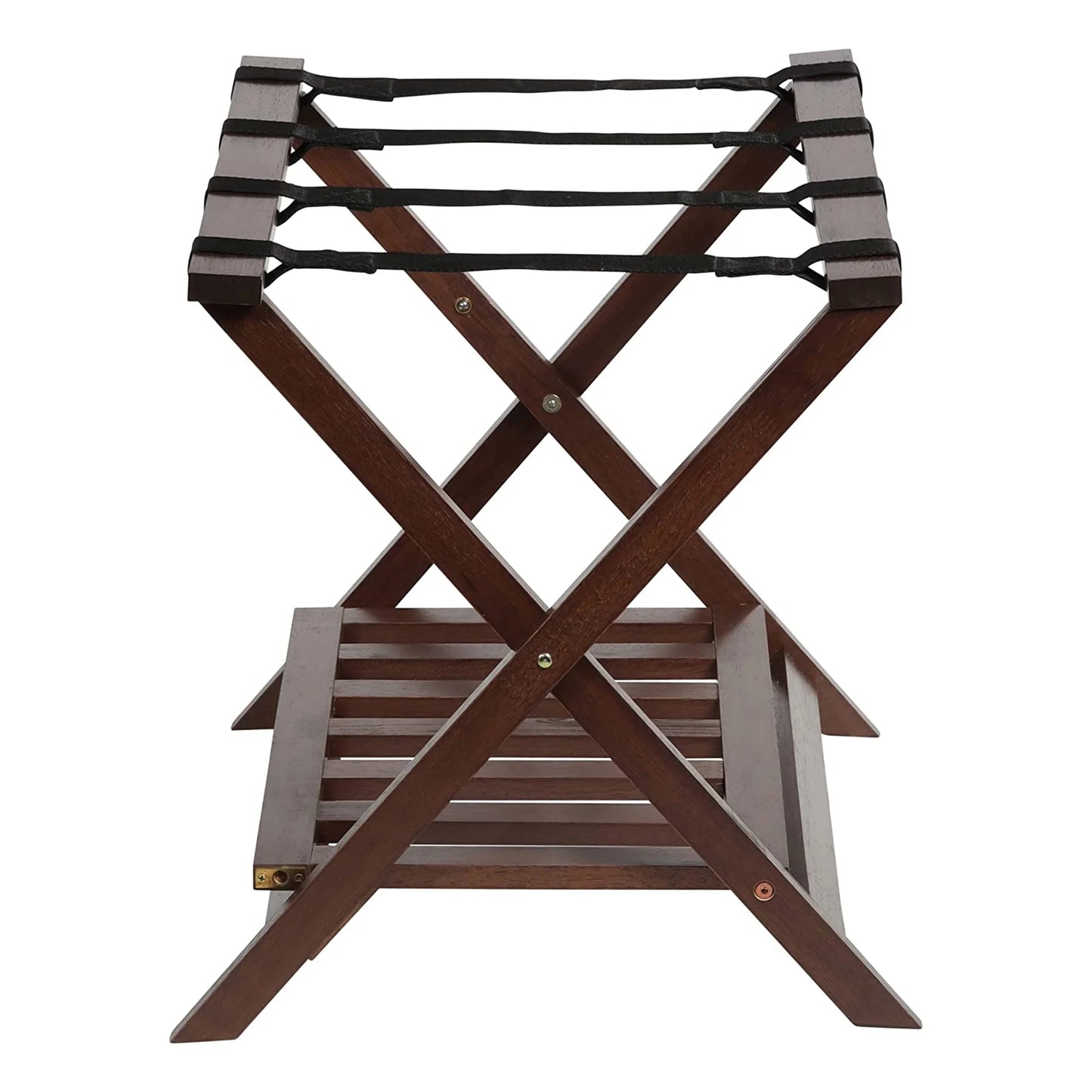 PJ Wood Hotel Style Wood Folding Suitcase Luggage Rack w/Shelf, (2 Pack)