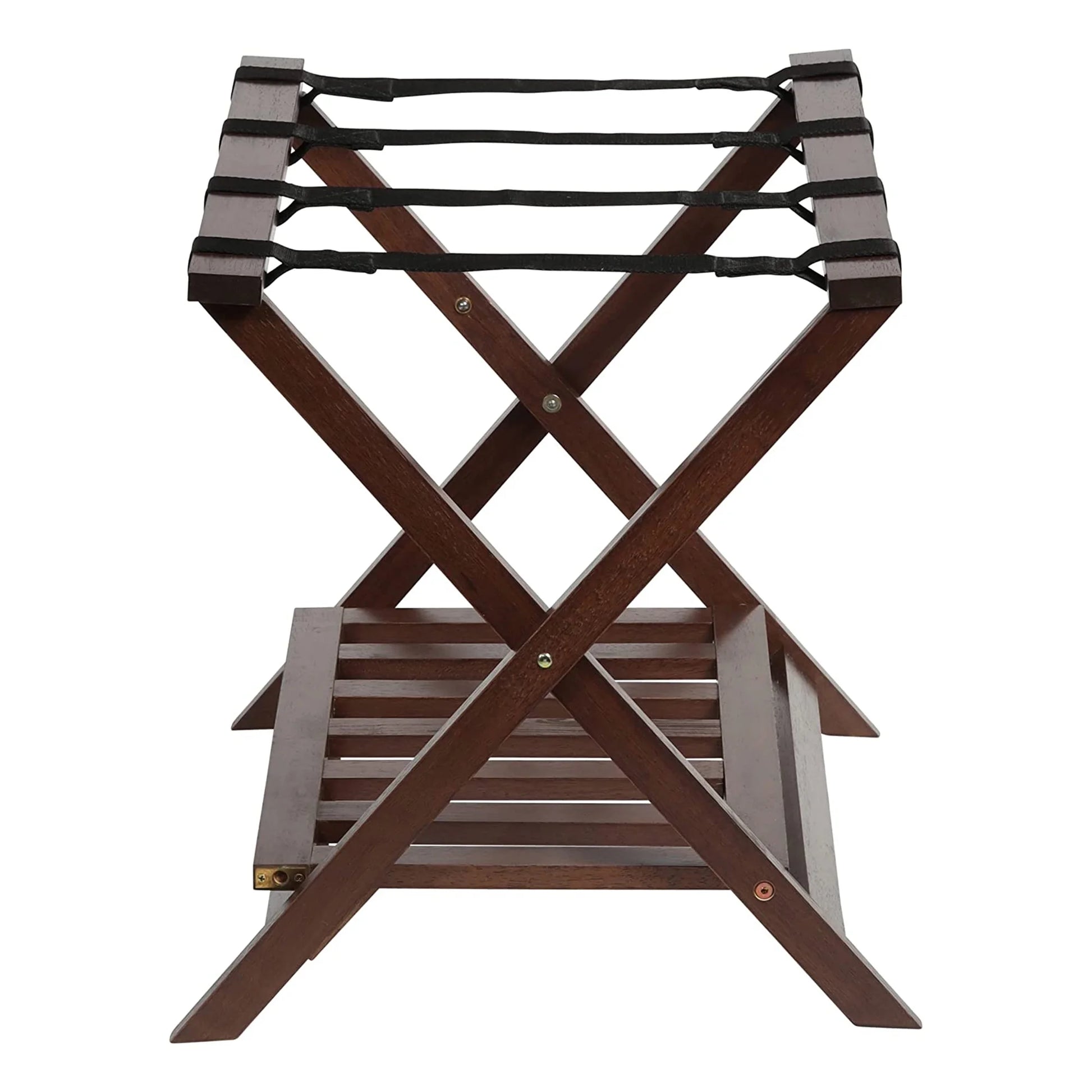 PJ Wood Hotel Style Wood Folding Suitcase Luggage Rack w/Shelf, (2 Pack)