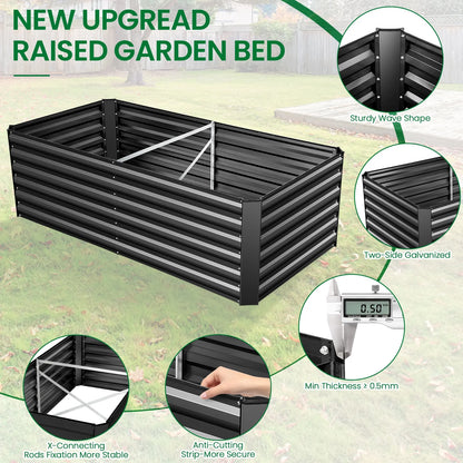 Homdox 6*3*2FT Galvanized Raised Garden Bed, Outdoor Thickened Raised Garden Planter Box for Vegetable Flower Fruit Herb, Rectangular Metal Garden Raised Box for Garden Yard, Black