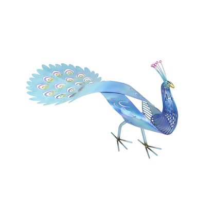 DecMode 21" Peacock Garden Sculpture with Open Wire Framed Body and Rainbow Accents