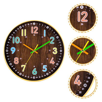 HOMEMAXS Kids Bedroom Wall Clock Simple Mute Wooden Clock Round Wall Decor Precise Wall Clock
