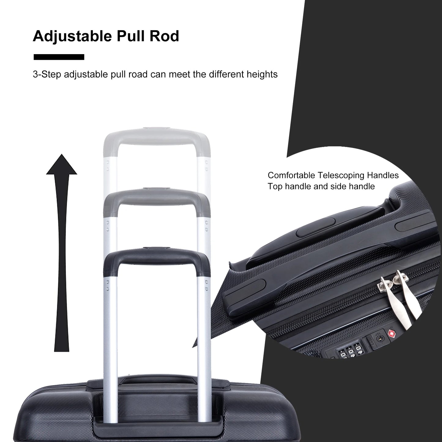 PAPROOS Hardside Luggage Set, 3 Piece 21in 25in 29in Carry on Suitcases Set with 2 Hooks and TSA Lock, Modern Lightweight Luggage Set, Hardshell Expandable Suitcase Set for Family Travel, Black