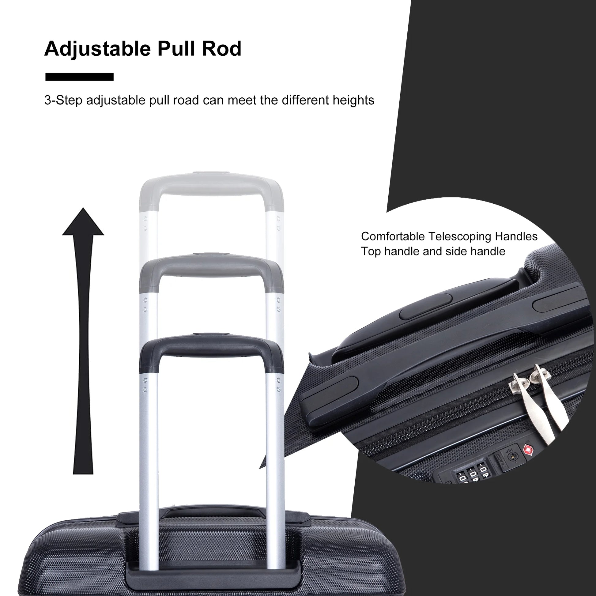 PAPROOS Hardside Luggage Set, 3 Piece 21in 25in 29in Carry on Suitcases Set with 2 Hooks and TSA Lock, Modern Lightweight Luggage Set, Hardshell Expandable Suitcase Set for Family Travel, Black