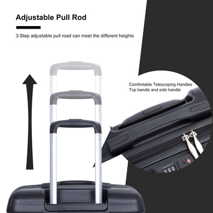 PAPROOS Hardside Luggage Set, 3 Piece 21in 25in 29in Carry on Suitcases Set with 2 Hooks and TSA Lock, Modern Lightweight Luggage Set, Hardshell Expandable Suitcase Set for Family Travel, Black
