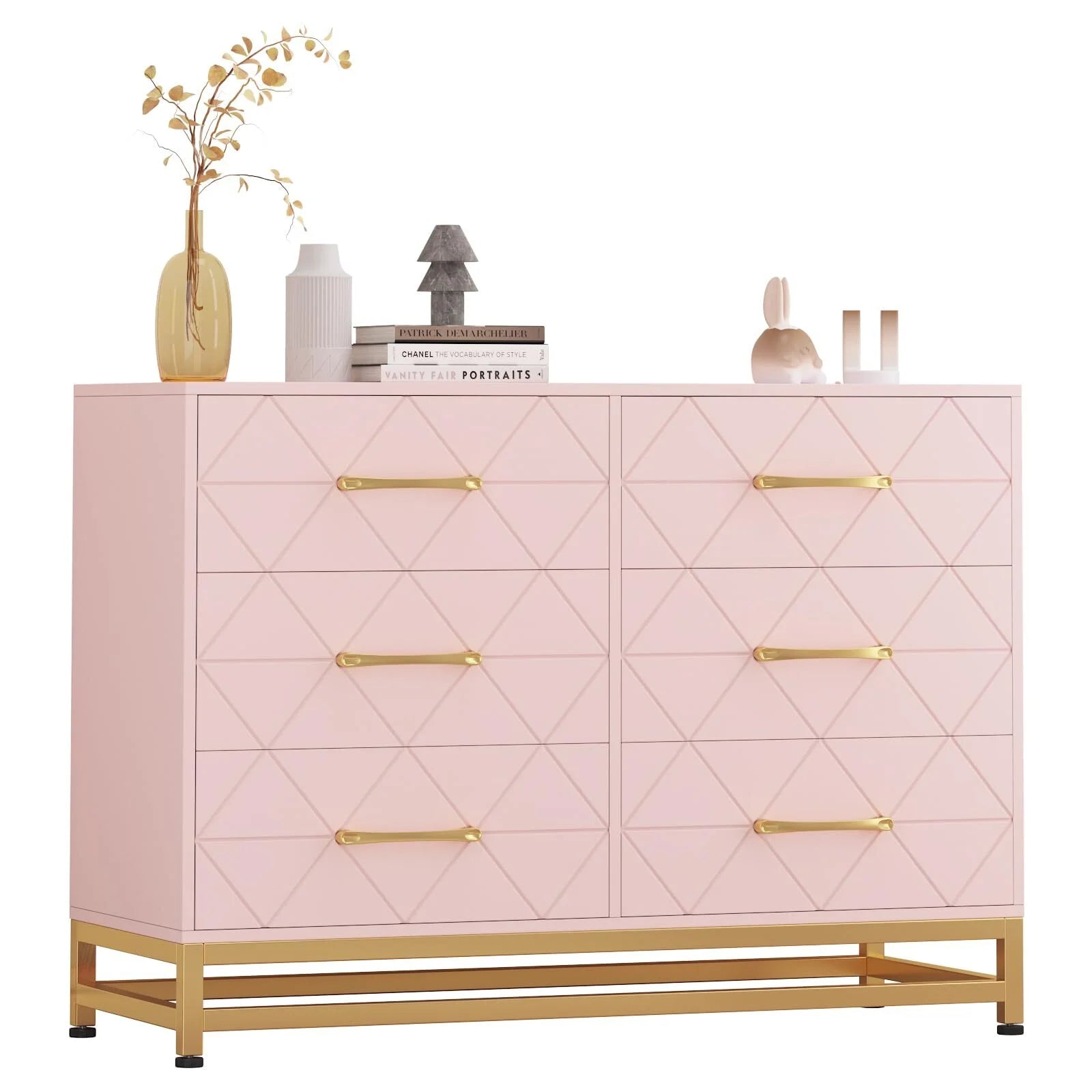 NEILA 6 Drawer Dresser, White Wood Dresser for Closet, TV Stand, Morden Chest of Drawers for Bedroom, Living Room, Hallway, Nursery