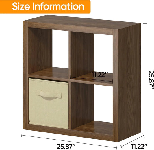 GHooa Bookshelf with Storage Bin, 4-Cube Storage Organizer, Modern Wood Open Bookcase, Multifunctional Display Shelf for Living Room, Bedroom, Home Office-4 Cube-Classic Oak