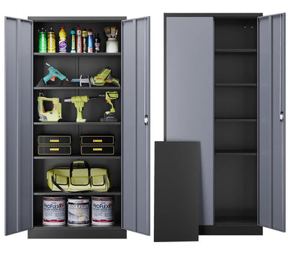 Fesbos Metal Garage Storage Cabinet,71" H Tall White Cabinet with 2 Doors and 5 Adjustbale Shelves,Lockable Tool Cabinet for Garage, Basement, Home Office