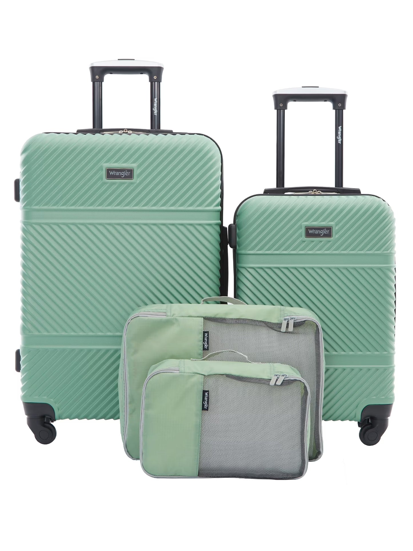 Wrangler 4 Pc Hardside Spinner Luggage Set with 20" & 25" Suitcases and Packing Cubes, Black