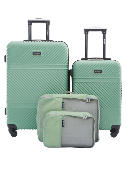 Wrangler 4 Pc Hardside Spinner Luggage Set with 20" & 25" Suitcases and Packing Cubes, Black
