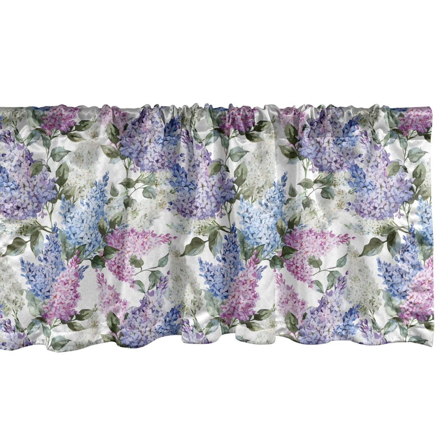 Lilac Window Valance Pack of 2, Colorful Lilac Flowers Budding Efflorescence Season Soulful Spring in the Country, Rod Pocket Curtain Valances Kitchen Bedroom, 2 Sizes, Multicolor, by Ambesonne