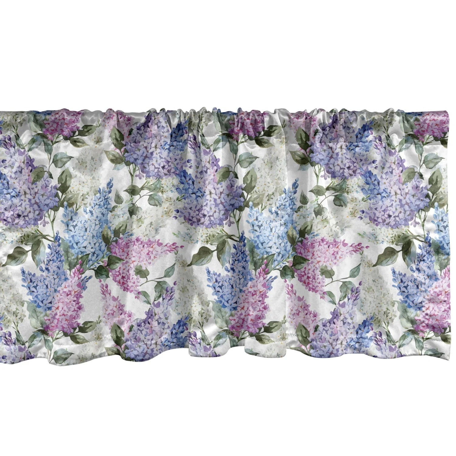 Lilac Window Valance Pack of 2, Colorful Lilac Flowers Budding Efflorescence Season Soulful Spring in the Country, Rod Pocket Curtain Valances Kitchen Bedroom, 2 Sizes, Multicolor, by Ambesonne