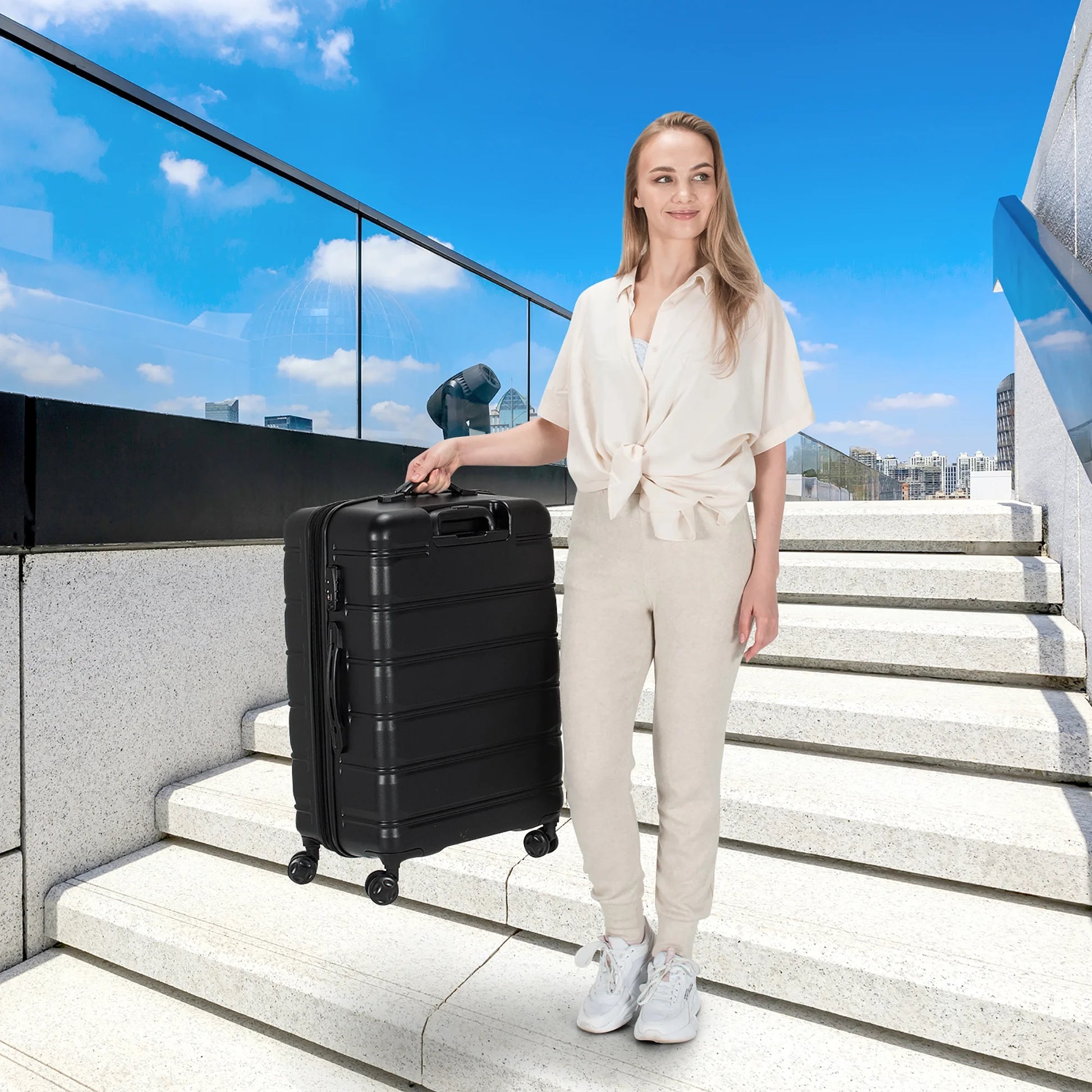 Costway 3 Piece Hardshell Luggage Set Ex pandable Suitcase w/TSA Lock & Spinner Wheels