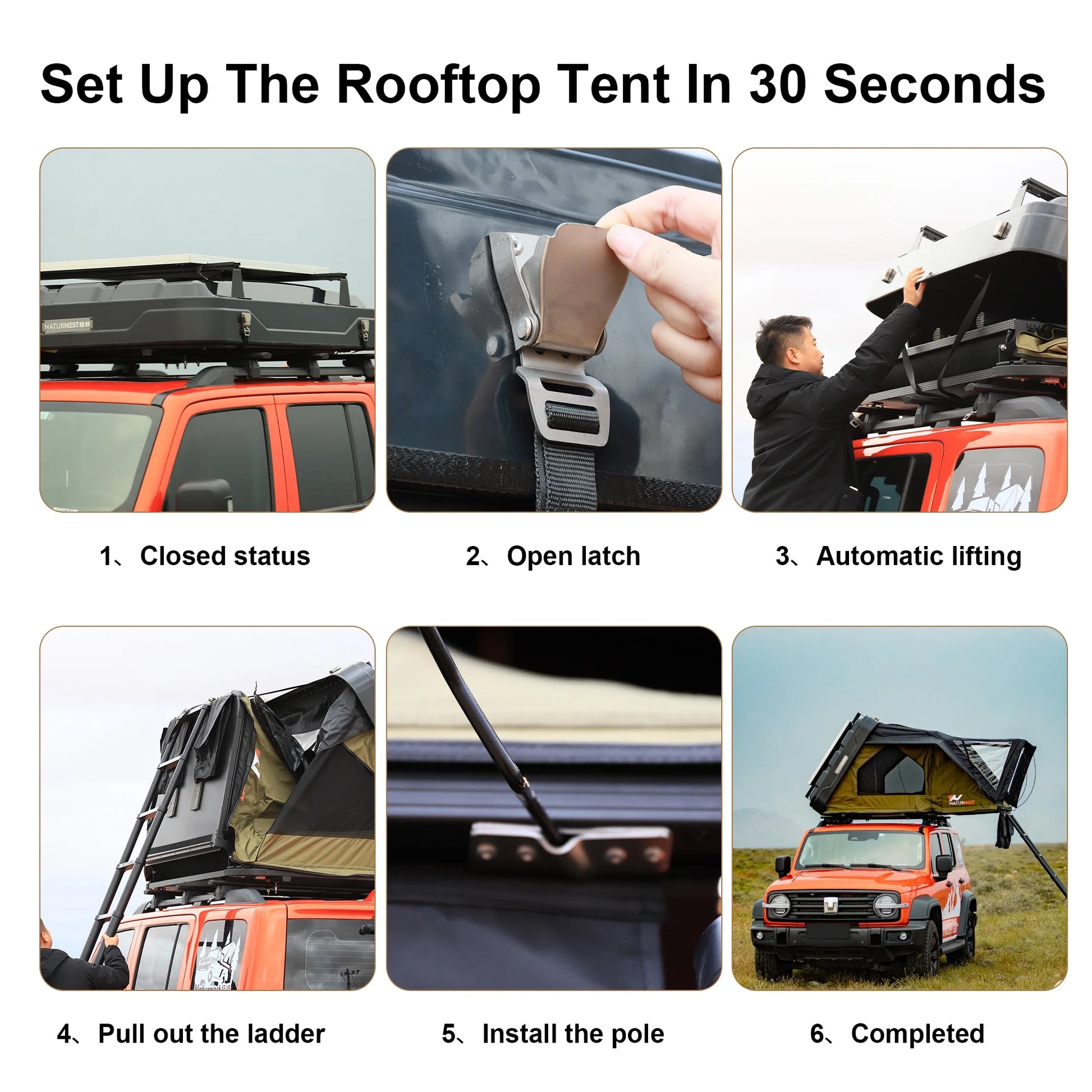 Naturnest Rooftop Tent HardShell with Luggage Rack,Camping Tent for Van Suv Truck Car Vehicle Outdoor, 2-3 Person