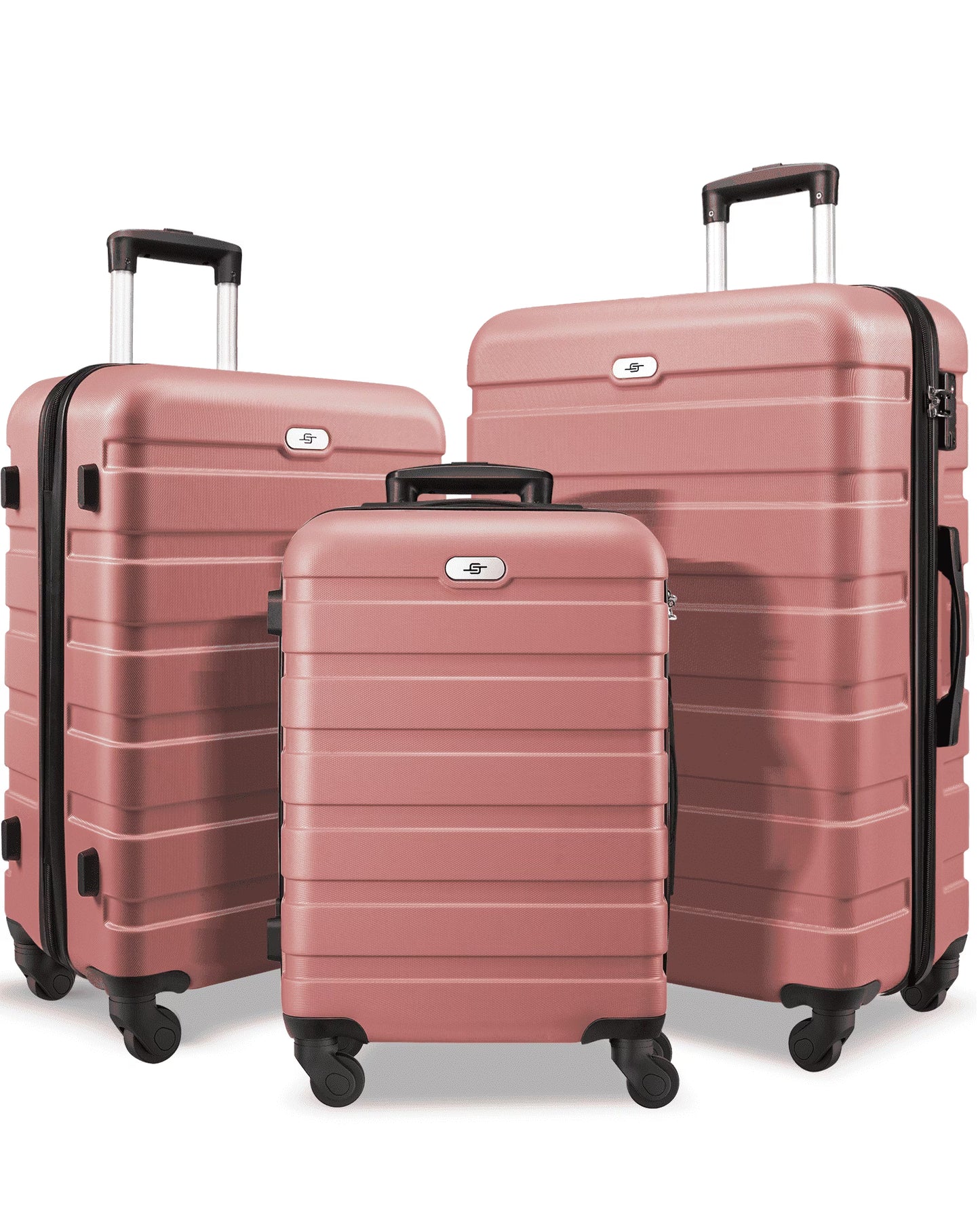 3 Piece Luggage Sets Hard Shell Suitcase Set with Spinner Wheels for Travel Trips Business 20" 24" 28", Rose Gold