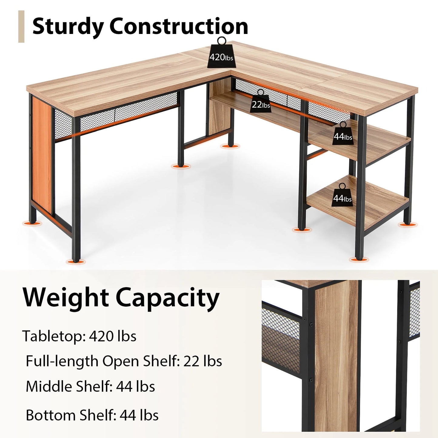 Costway L-Shaped Corner Computer Desk Home Office Workstation w/Storage Shelves Oak