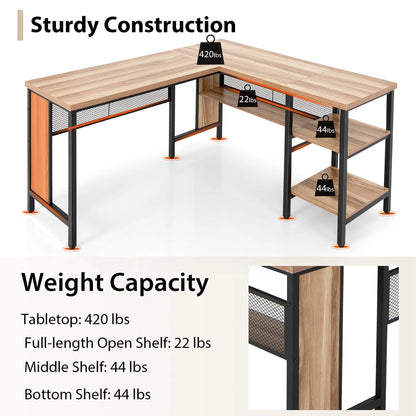 Costway L-Shaped Corner Computer Desk Home Office Workstation w/Storage Shelves Oak