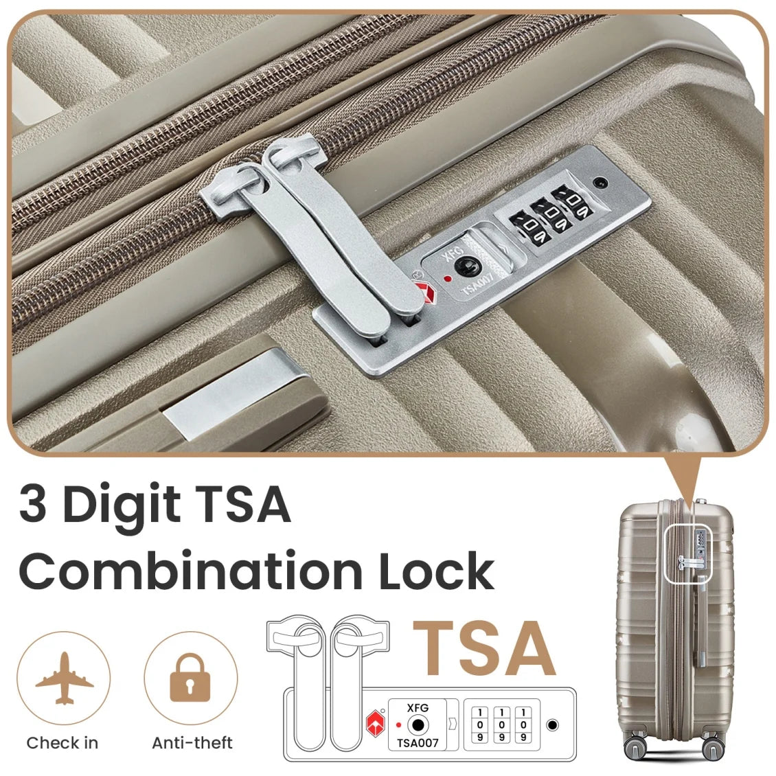 Luggage 4 Piece Sets(14/20/24/28), Hard Shell Lightweight TSA Lock Carry on Expandable Suitcase with Spinner Wheels Travel Set for Men Women, Champagne