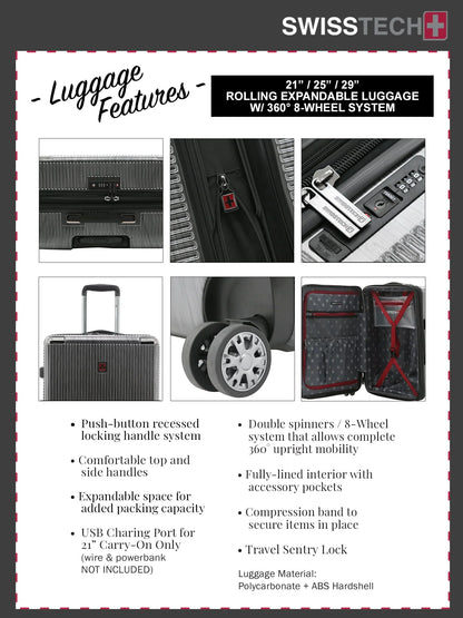 Swiss Tech Excursion 29" Hard side Rolling Upright Luggage - Charcoal