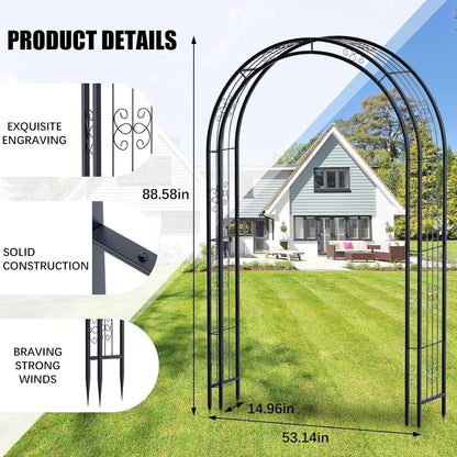 88 in Steel Garden Arch Arbor Trellis for Climbing Plants Outdoor,Yard,Garden,Climbing Plants 7 ft Decorative Wire Lattice,Outdoor Wedding Arch(Black)