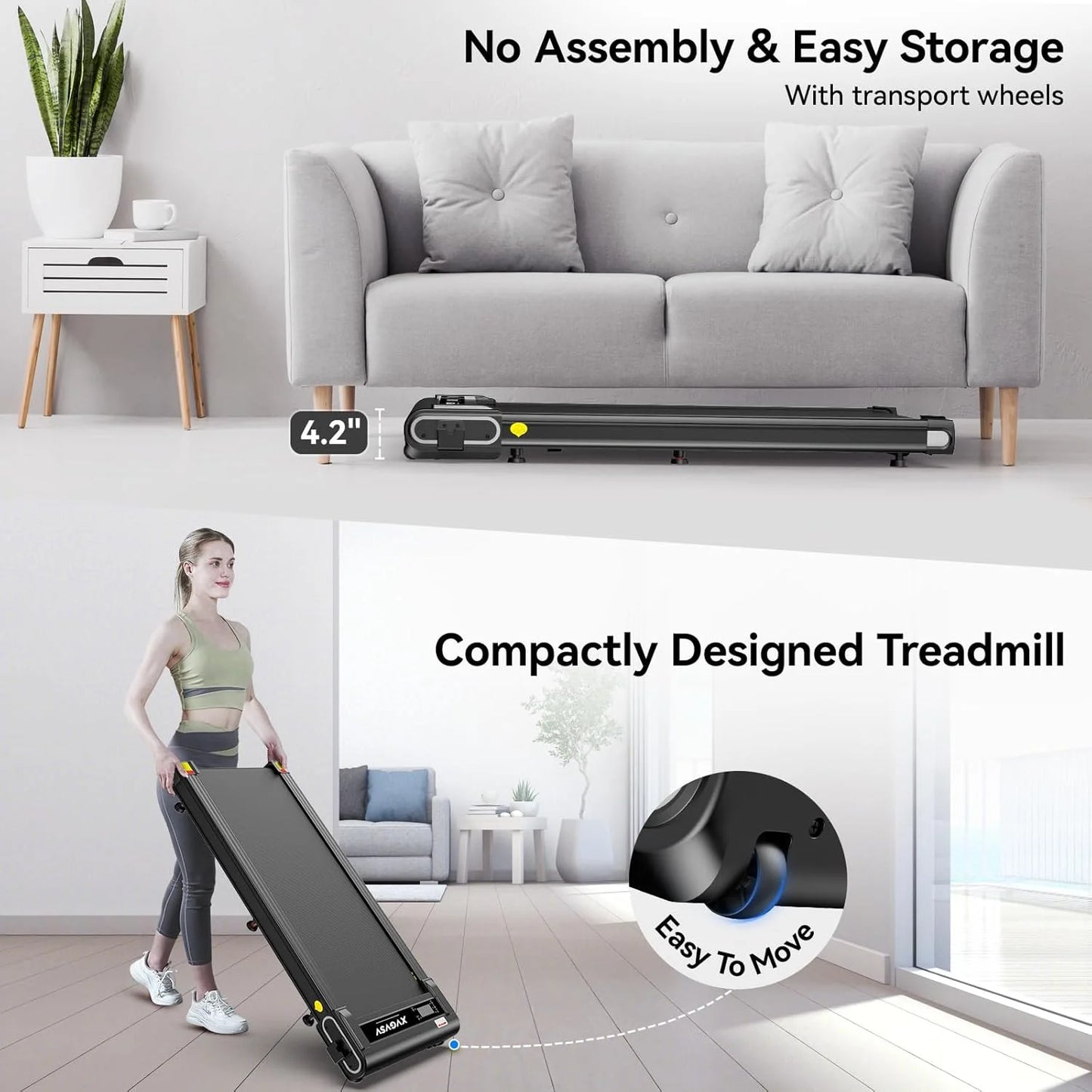 TOSSFD Treadmill Walking Pad with 6% Incline,2.5HP Under Desk Treadmill, Jogging Running Machine for Home Office X301