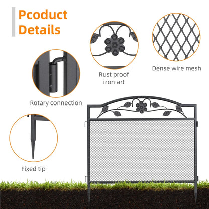 UNHO 5Panel Garden Fence Rustproof Wrought Iron Outdoor Flower Bed Animal Barrier Dog Pet Fence