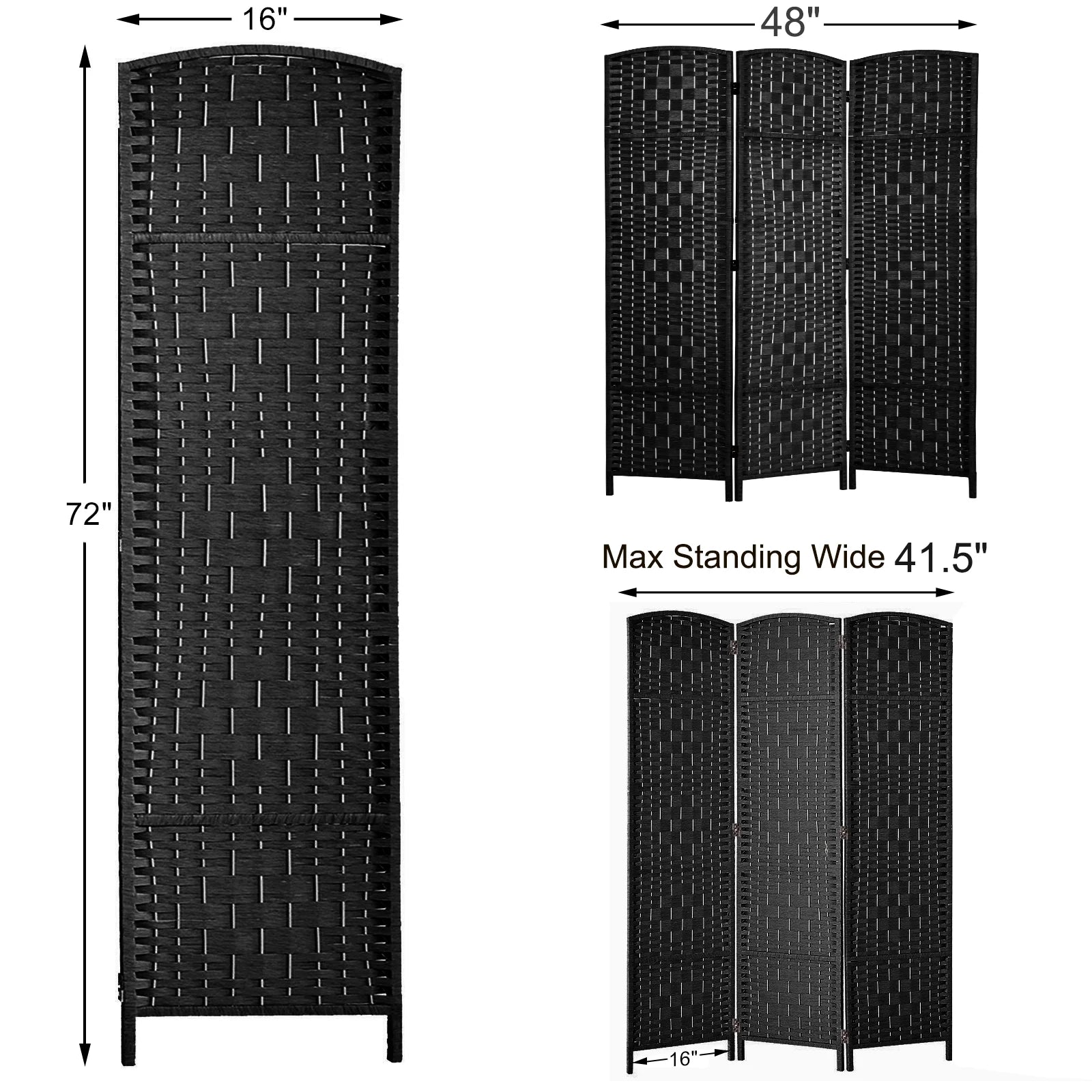 3-Panel Room Divider, 6 ft Office Partition Walls Wood Divider Folding Portable Privacy Screen, Room Dividers and Folding Privacy Screens for Home, Room Separator Wall Dividers,Black