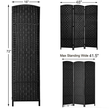 3-Panel Room Divider, 6 ft Office Partition Walls Wood Divider Folding Portable Privacy Screen, Room Dividers and Folding Privacy Screens for Home, Room Separator Wall Dividers,Black