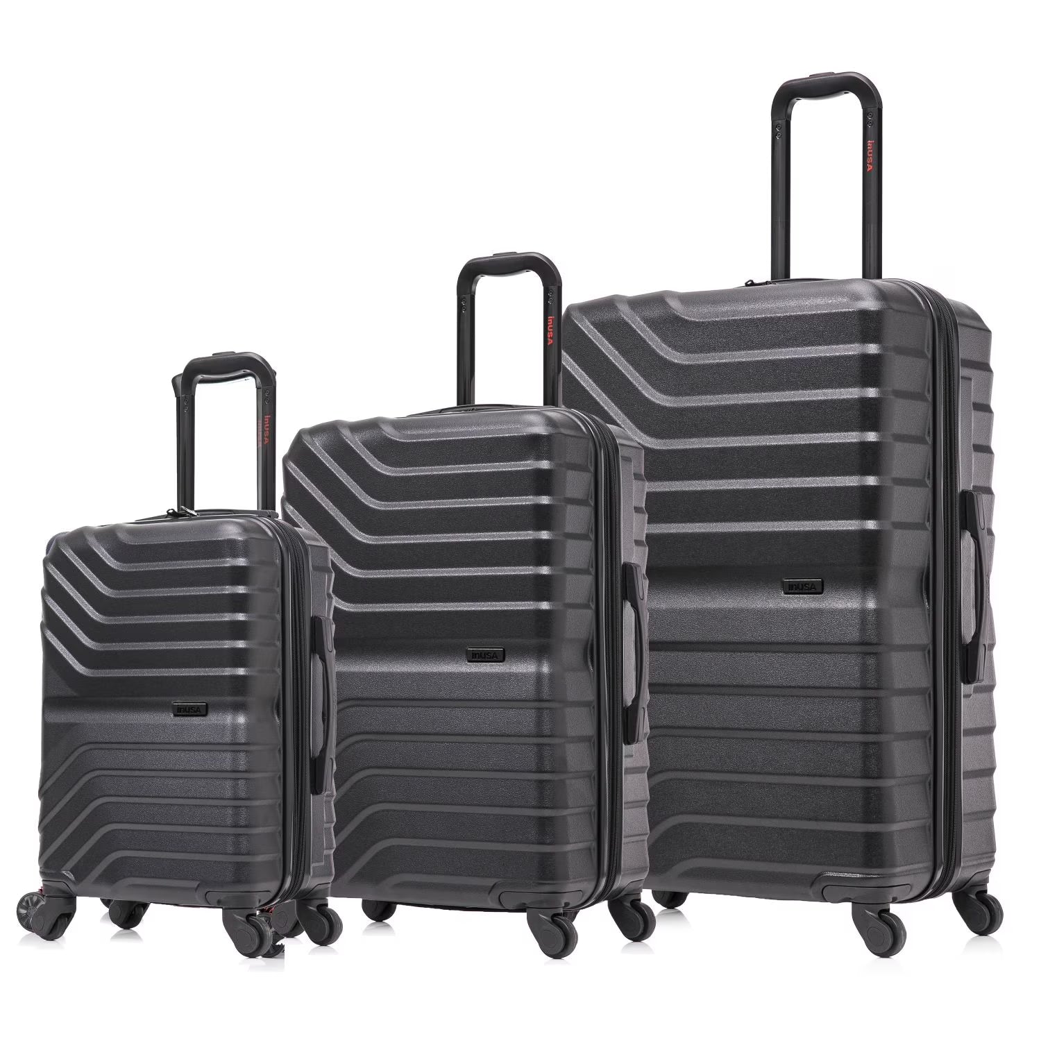 InUSA AURUM 3-Piece Hardside Luggage Sets with Spinner Wheels, Handle and Trolley, (20"/24"/28"), Black