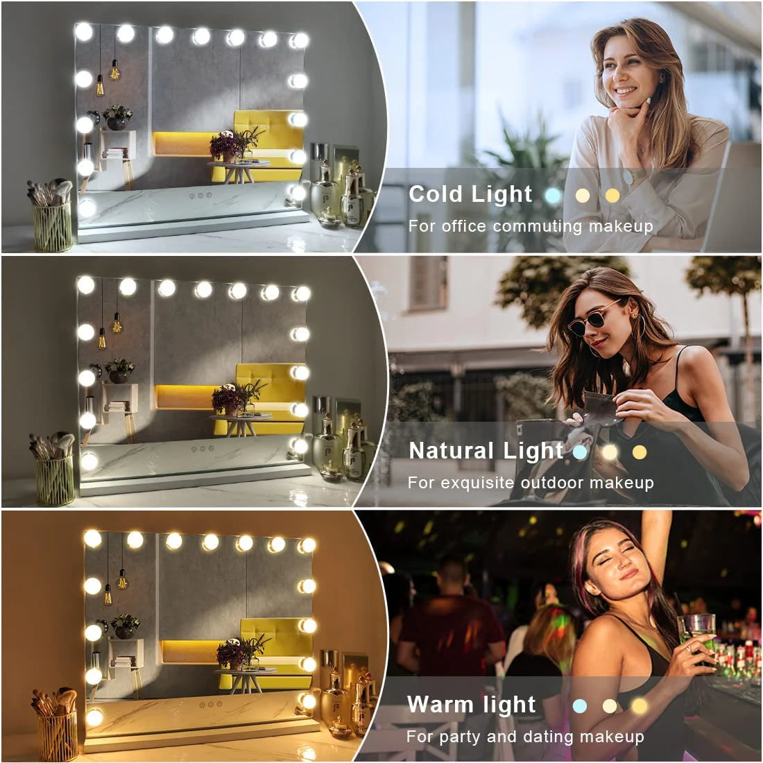COOLJEEN Large Hollywood Vanity Mirror with Lights Wall Mount Tabletop Metal White