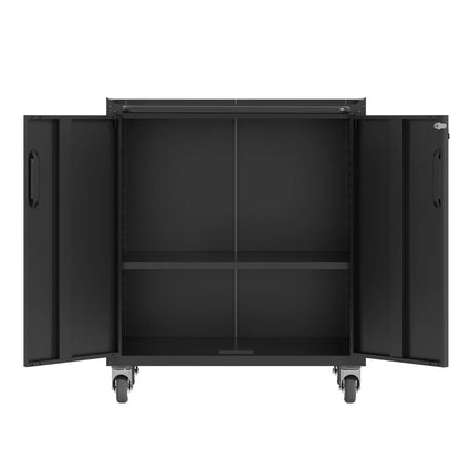 Tcbosik Rolling Storage Cabinet with Storage, Metal Tool Cabinet with Adjustable Shelf and 2 Doors, Lockable Storage Cabinet for Home Office Garage Basement, Black