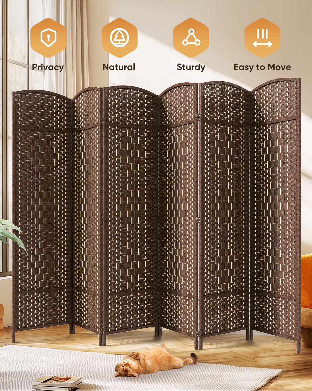 Jostyle Room Divider 6ft. Tall Extra Wide Privacy Screen, Folding Privacy Screens Freestanding Nature