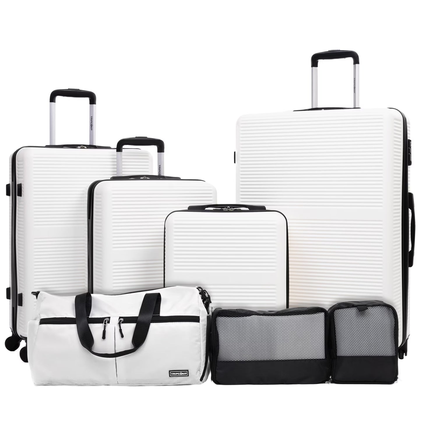 Tripcomp 7-Piece Hardside Luggage Set with TSA Lock Lightweight ABS+PC Suitcase (16/20/24/28 Inch) with 360° Silent Spinner Wheels, Duffel Bag and 2 Packing Cubes (White)