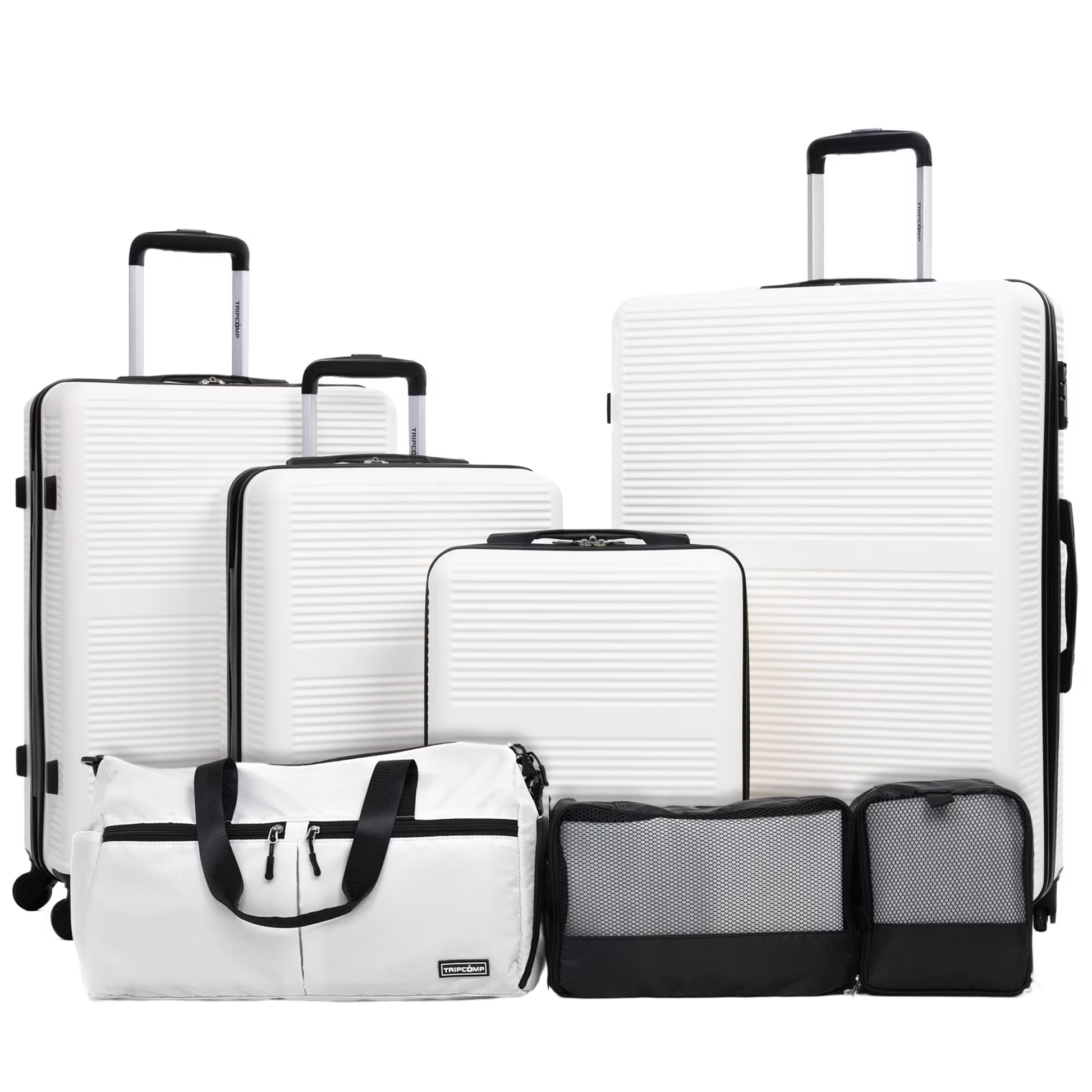 Tripcomp 7-Piece Hardside Luggage Set with TSA Lock Lightweight ABS+PC Suitcase (16/20/24/28 Inch) with 360° Silent Spinner Wheels, Duffel Bag and 2 Packing Cubes (White)