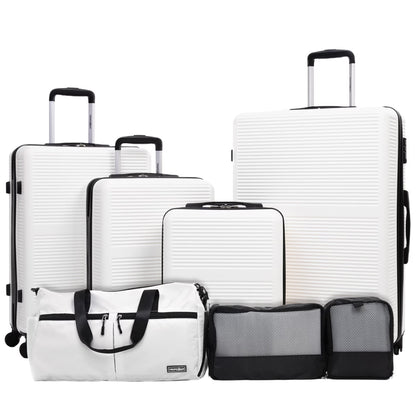 Tripcomp 7-Piece Hardside Luggage Set with TSA Lock Lightweight ABS+PC Suitcase (16/20/24/28 Inch) with 360° Silent Spinner Wheels, Duffel Bag and 2 Packing Cubes (White)