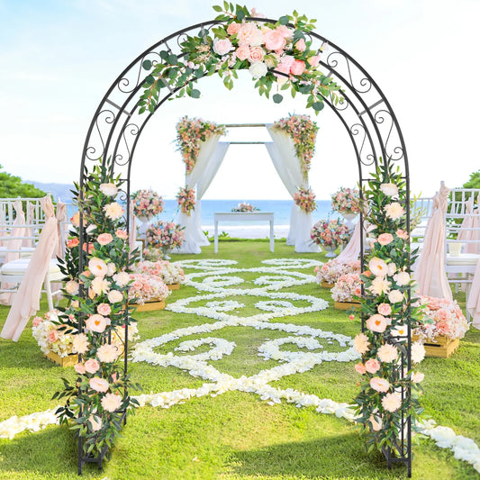 84" Tall Double Layer Iron Garden Arch Trellis, Black, Powder Coated Rustproof Plant Support for Climbing Roses, Vines and Flowers, Decorative Outdoor Wedding Arbor with Easy Ground Stakes