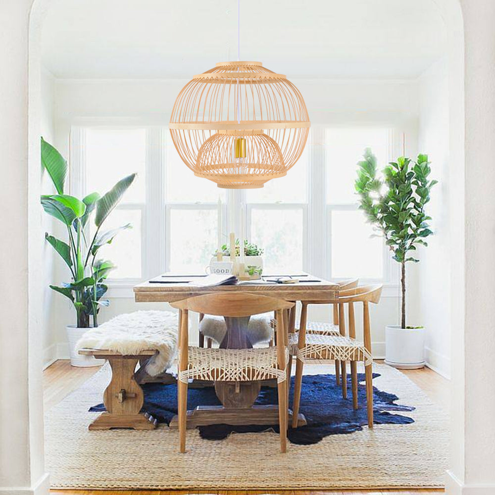 Arturesthome 1-Lights Bamboo Handmade Globe Hanging Light Lampshade Decor for Kitchen Island E26/27