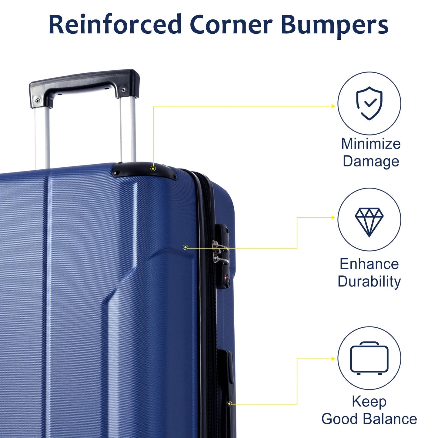 EUROCO 3 Piece Luggage Set, Expandable Hardshell Suitcase with TSA Lock and Double Spinner Wheels,ABS Lightweight Durable Travel luggage Set(20"/24"/28"),Blue
