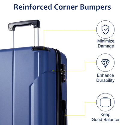 EUROCO 3 Piece Luggage Set, Expandable Hardshell Suitcase with TSA Lock and Double Spinner Wheels,ABS Lightweight Durable Travel luggage Set(20"/24"/28"),Blue
