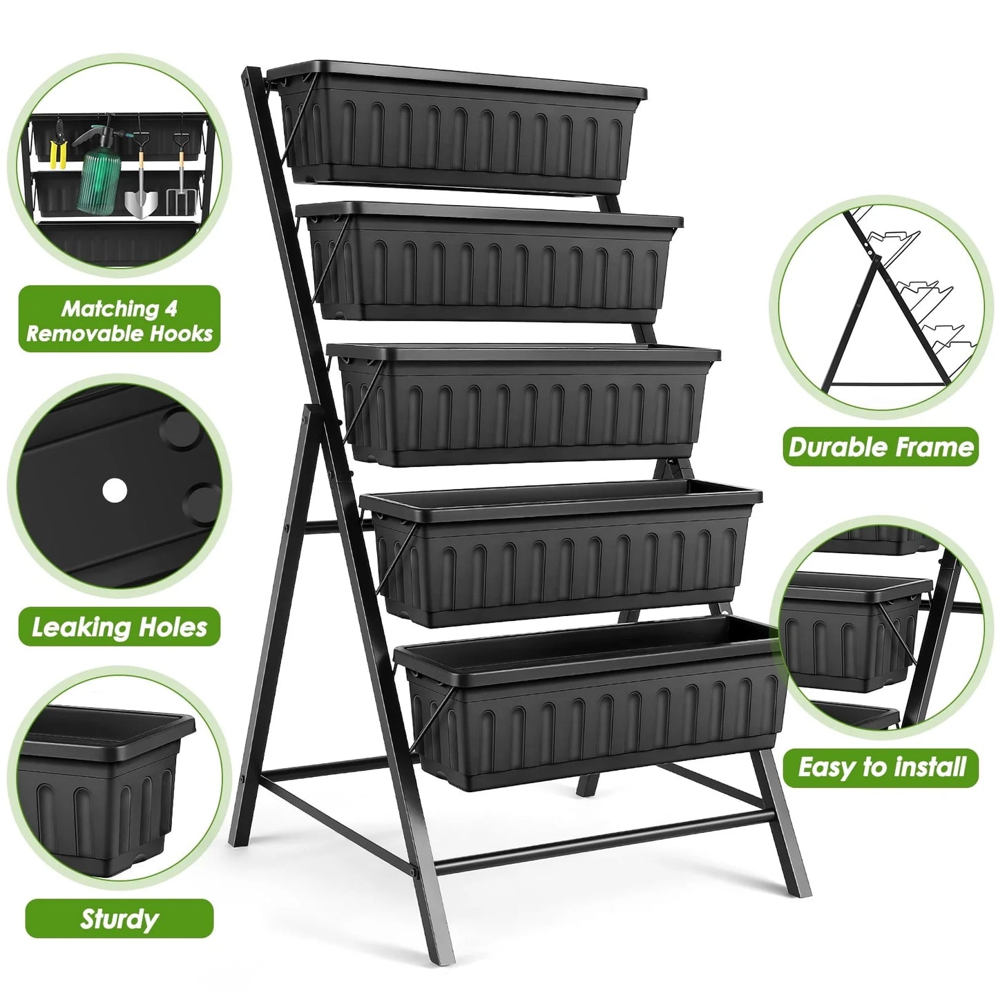 SEJOV 4 ft Vertical Garden 5-Tier Raised Garden Bed Planter Box for Patio Balcony Flower Herb Freestanding Garden Planter - 26 in× 22.75 in× 44.75 in