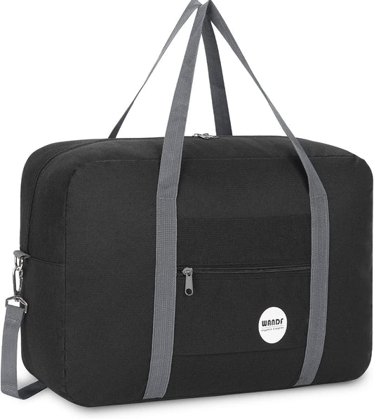 For Spirit Airlines Personal Item Bag 18x14x8 Travel Duffel Bag Underseat Foldable Carry-on Luggage for Women,Black with Shoulder Strap