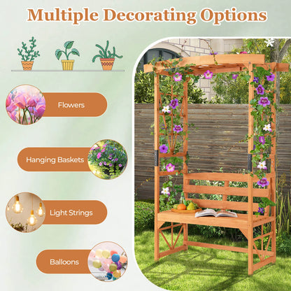 Patio Garden Arbor with Pergola Bench 2 Trellises for Climbing Plants Vines Grapes