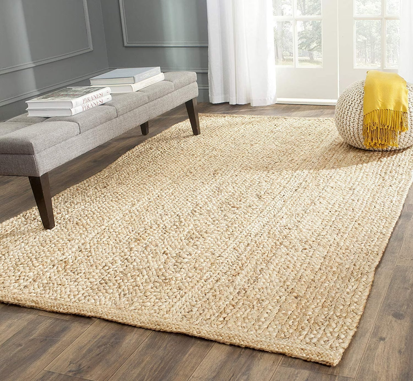 Avgari Creation Square Beige Natural Jute Fiber Geometric Jute Area Rug for Living, Dining, Kitchen Indoor & Outdoor Rug Runner Carpet-2"Square Feet (24 inch)