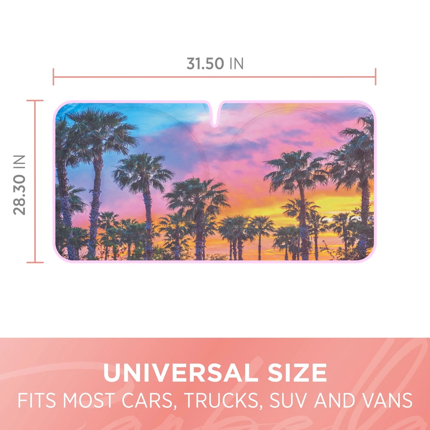 BDK CBAS-3101 Sunset Palm Trees Car Window Windshield Sun Shade Visor 64"x32"