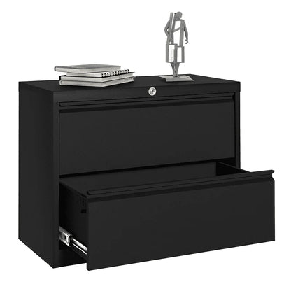 GangMei Black Metal Lateral File Storage Cabinet with 2 Drawers, Wide Filing Cabinet for Home Office, Steel File Cabinet for Legal/Letter, Assembly Required, Black