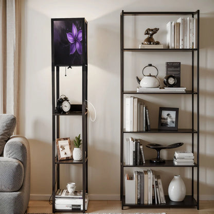 Floor Lamp with Shelves Corner Display Bookshelf Lamp for Living Room and Bedroom Purple Purple Wall Decor Purple Flower LED Modern Shelf Floor Lamp 3 Color Temperature