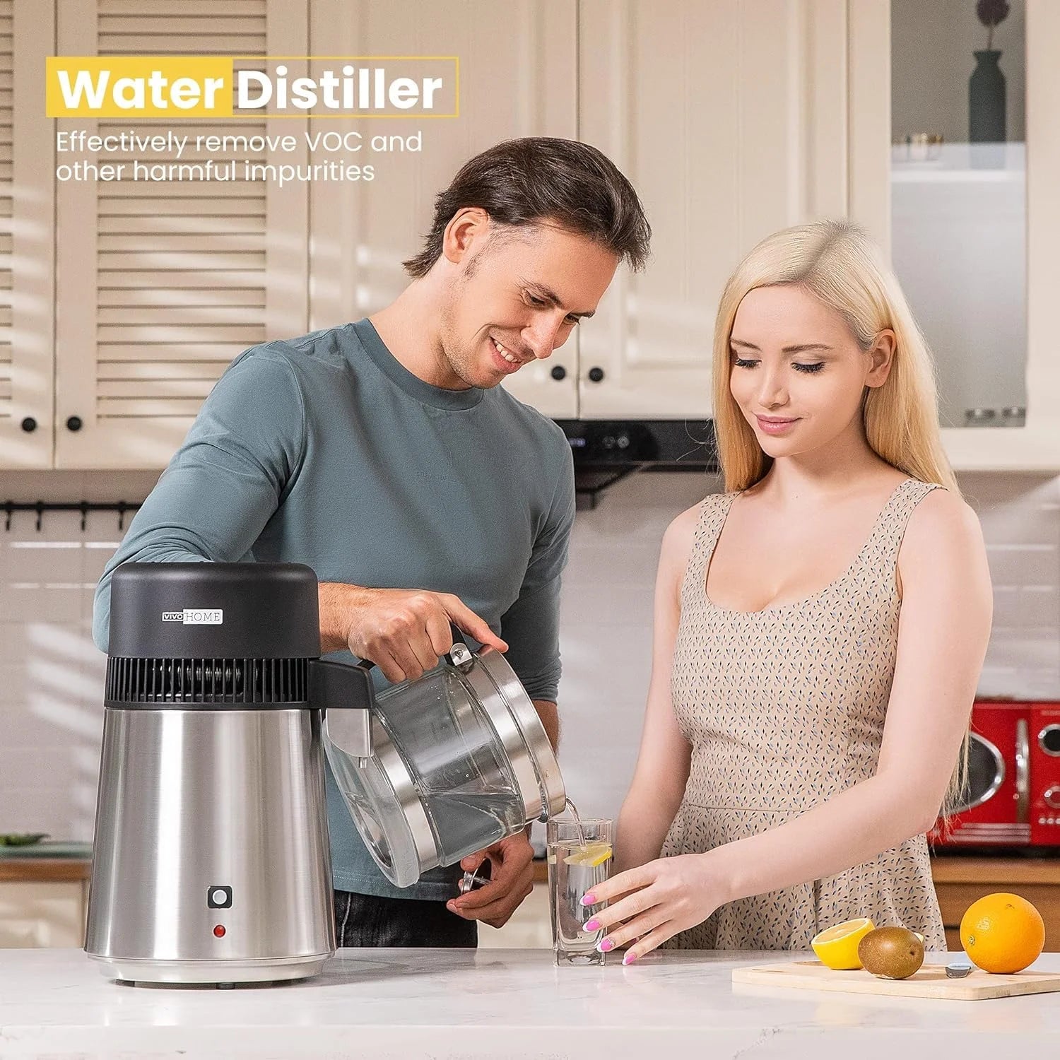 SPECSTAR Water Distiller Countertop 1.1 Gallon/4L 304 Stainless Steel Distilled Water Machine with Smart Switch Purifier Filter for Home Office