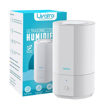 Livatro 4L Top Fill Humidifiers for Bedroom Large Room Nursery, Cool Mist Humidifier With Ultrasonic Quiet, Auto Shut-off and Easy to Clean, Last up to 40 Hours, White