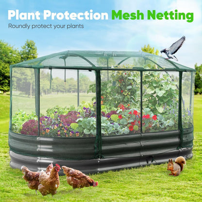 Quictent 6x3x1 ft Galvanized Raised Garden Bed Kit with Self Watering System and Mesh Cover, Large Oval Metal Outdoor Planter Garden Boxes for Vegetables Herbs Flowers